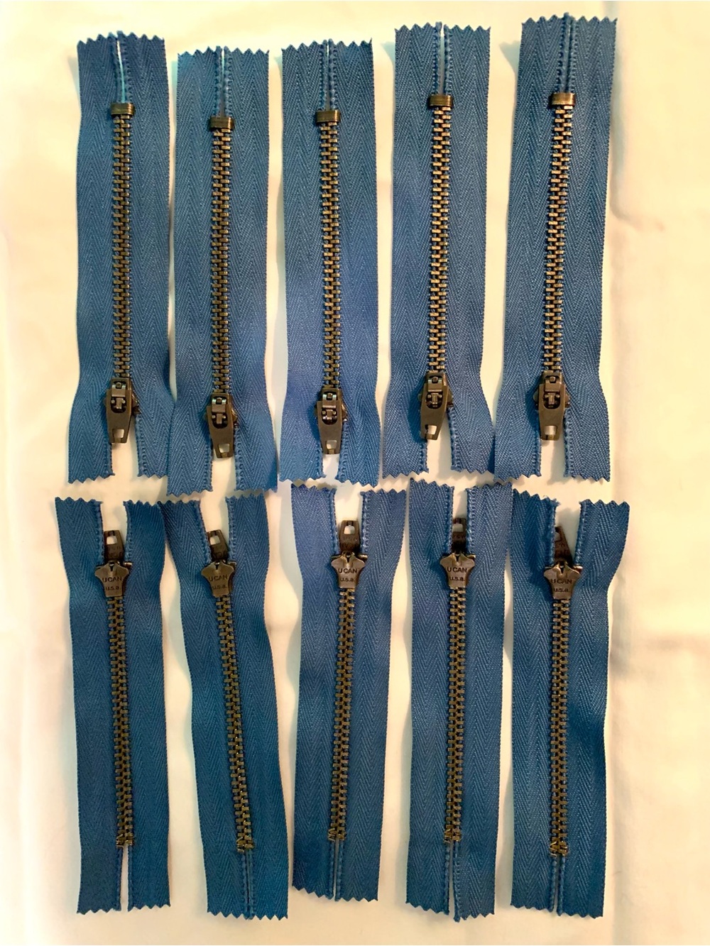 UCAN 3.5” Metal Zippers Antique Brass USA-made (10)